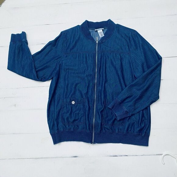 ALFRED DUNNER Blue Lightweight Zip Soft Chambray Jacket Womens Size 18 - Picture 11 of 15